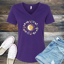 Load image into Gallery viewer, Floral Moon and Sun V-Neck
