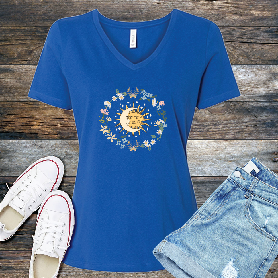 Floral Moon and Sun V-Neck Image