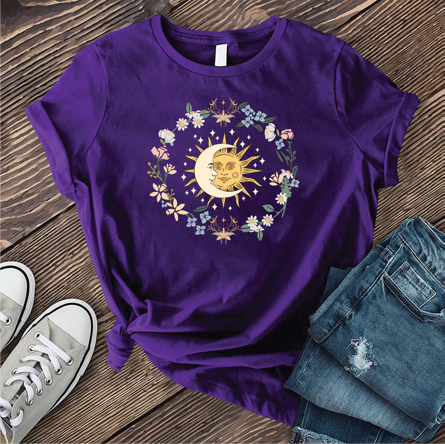Floral Moon and Sun T-shirt