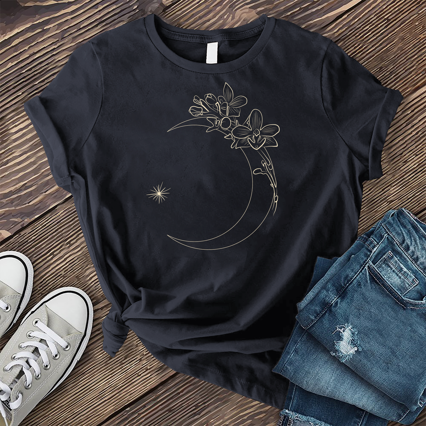 Abstract Floral Moon T-shirt