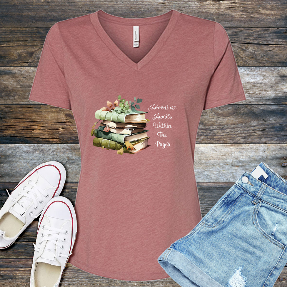 Adventure Awaits Book V-Neck Image