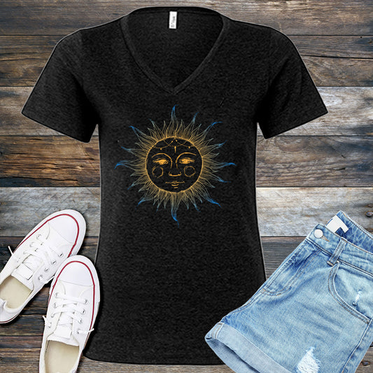 Blue and Yellow Sun V-Neck
