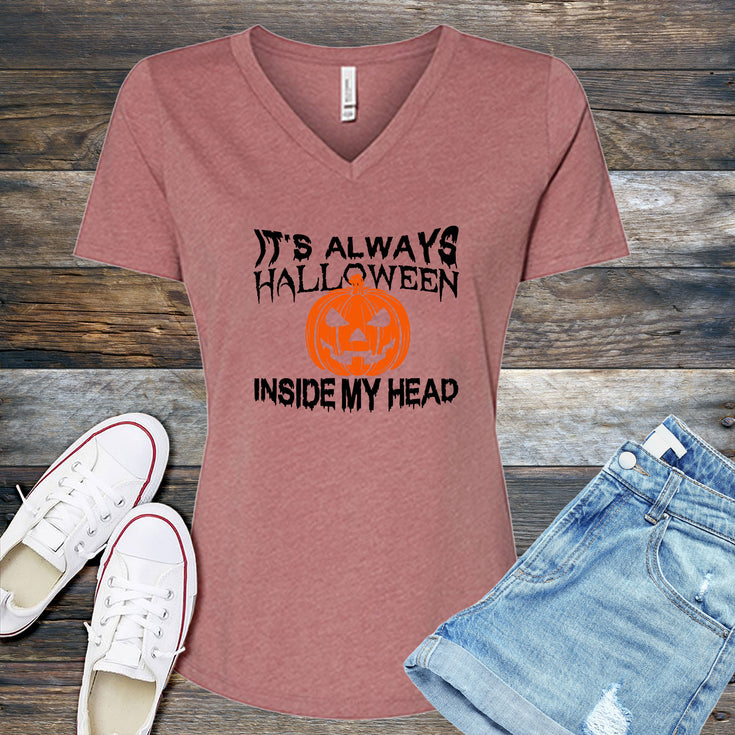 It's Always Halloween Inside My Head V-Neck's Image