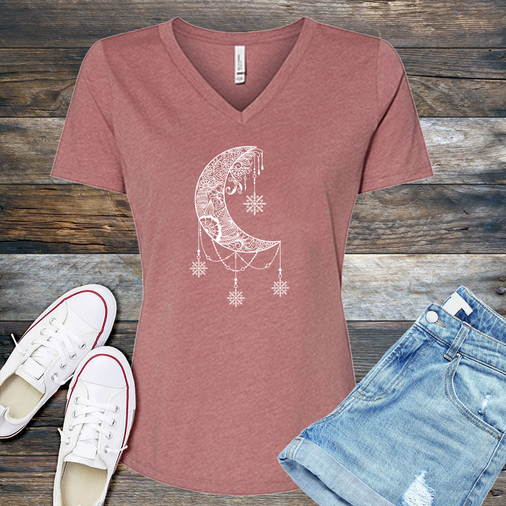 White Moon Snowflake Mandala V-Neck's Image