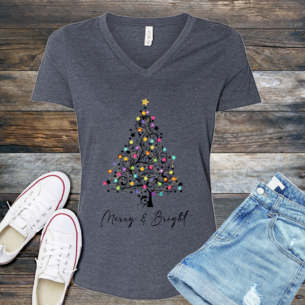 Merry And Bright Christmas Tree V-Neck Image