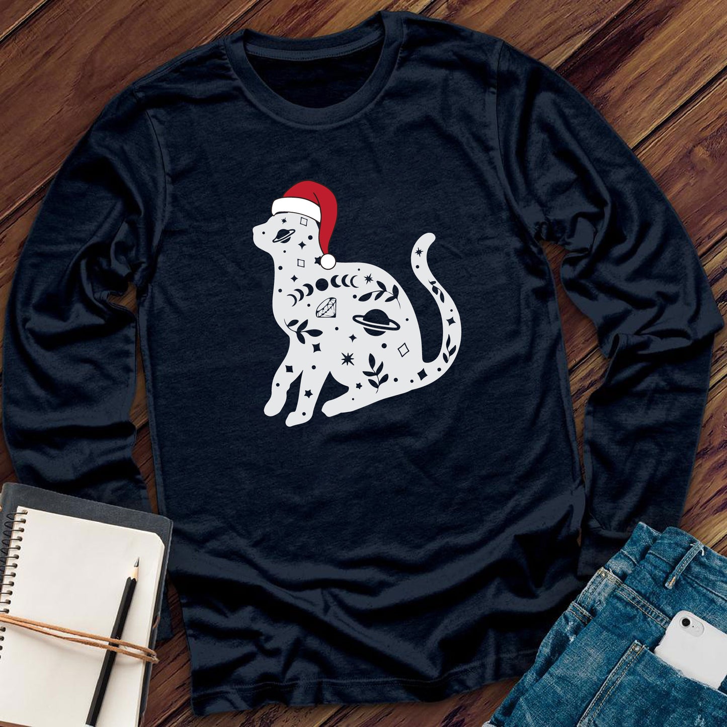 Cosmic Santa Hat Cat Long Sleeve