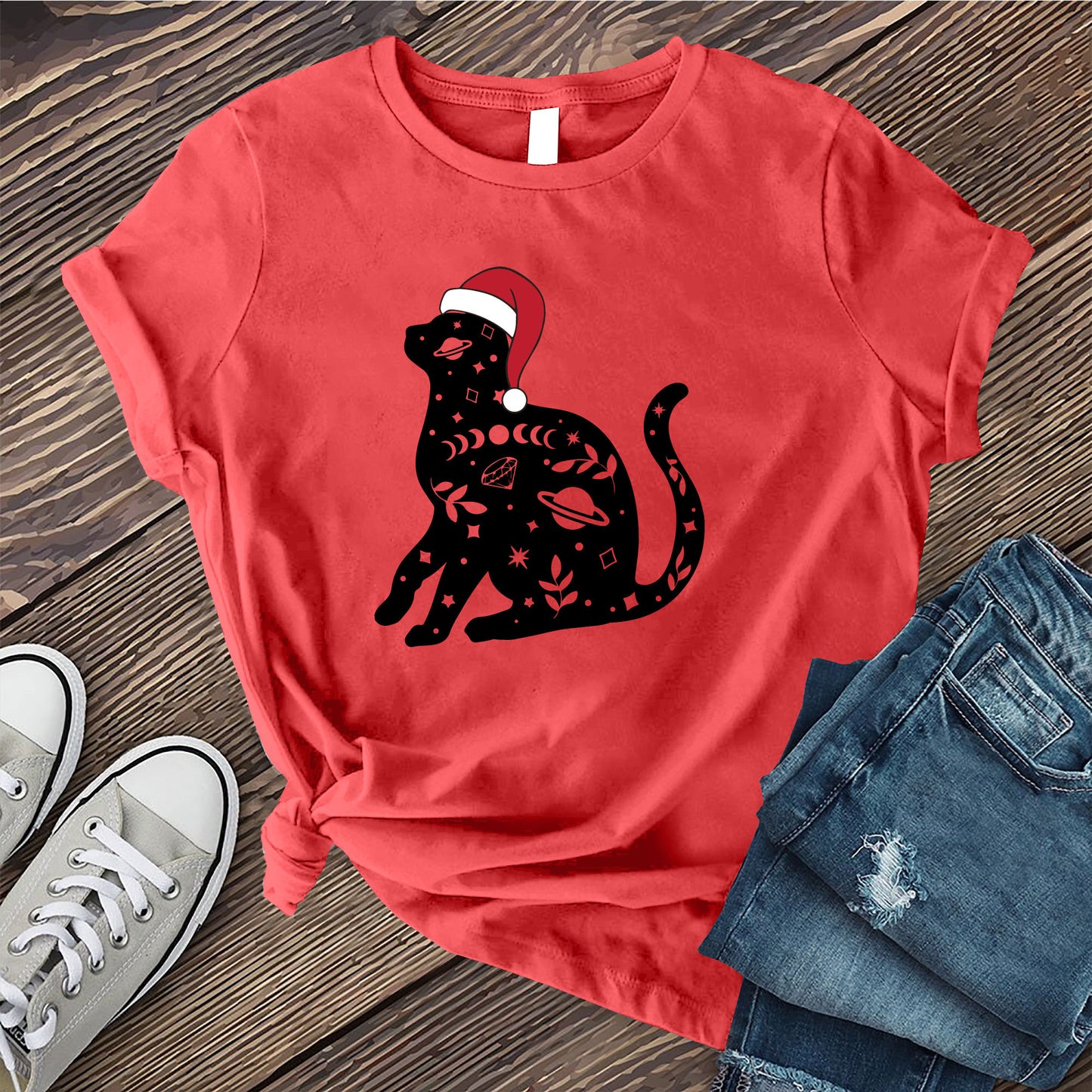 Cosmic Santa Hat Cat T-Shirt