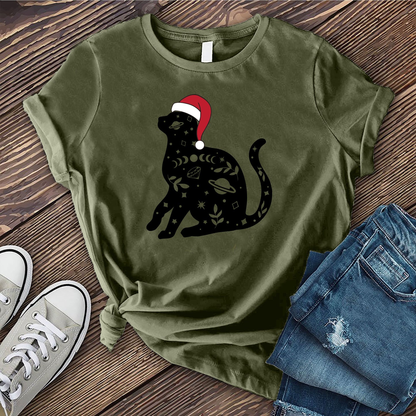 Cosmic Santa Hat Cat T-Shirt