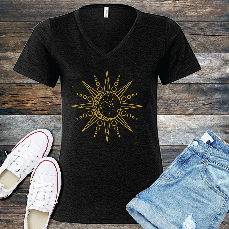 Geometric Sun and Moon V-Neck Image