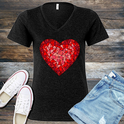 Red Stained Glass Heart V-Neck