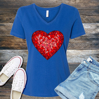 Red Stained Glass Heart V-Neck