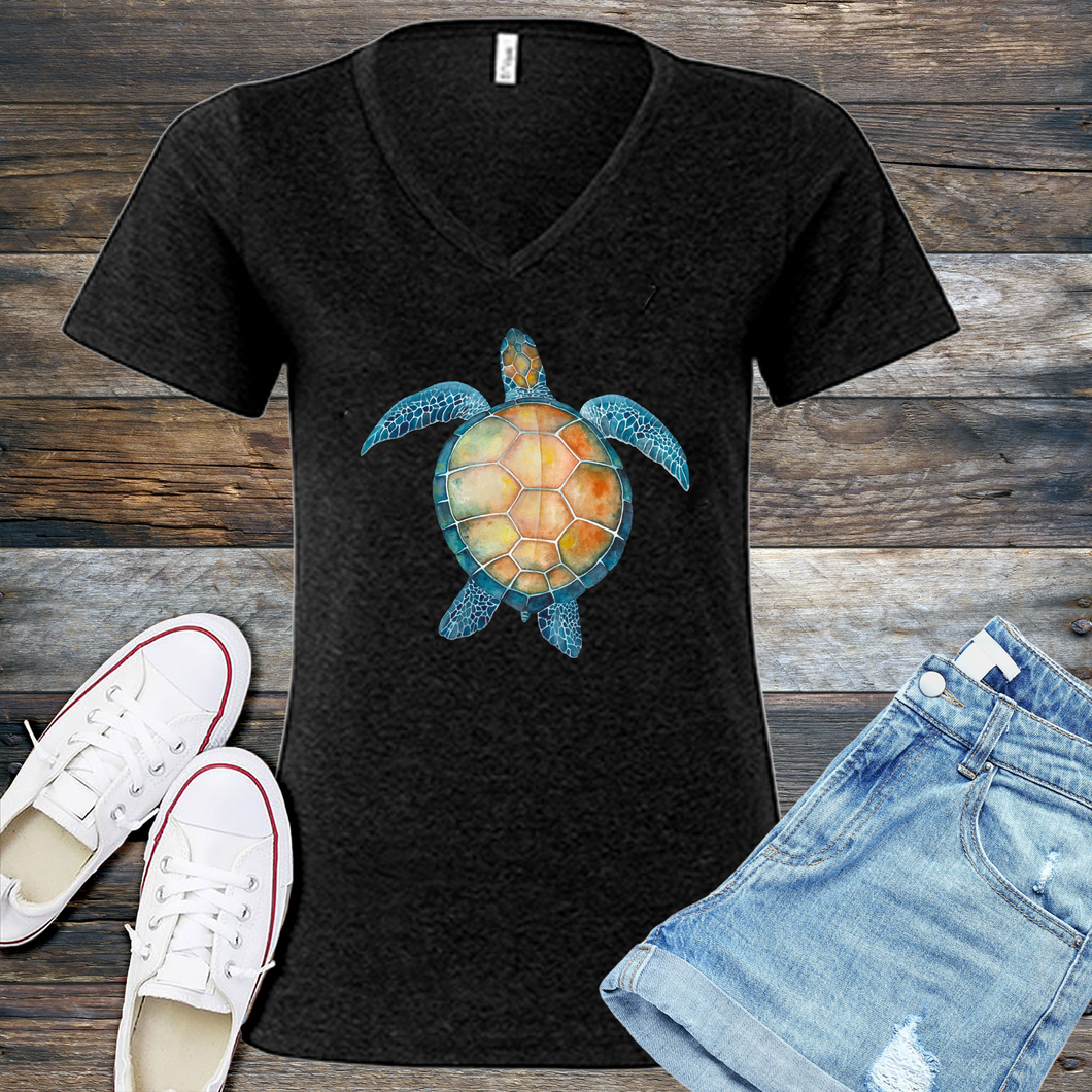 Ocean Turtle Watercolor V-Neck