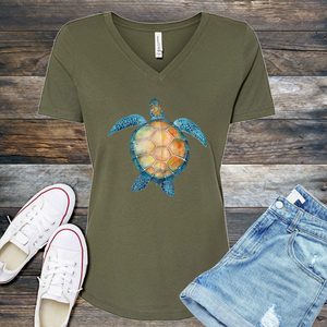 Ocean Turtle Watercolor V-Neck