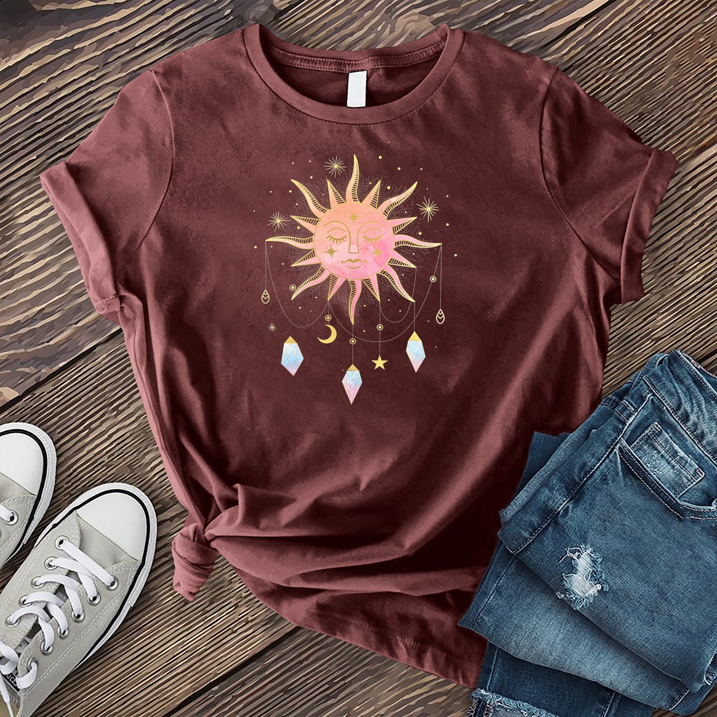 Pink Sun with Drop Crystals T-shirt