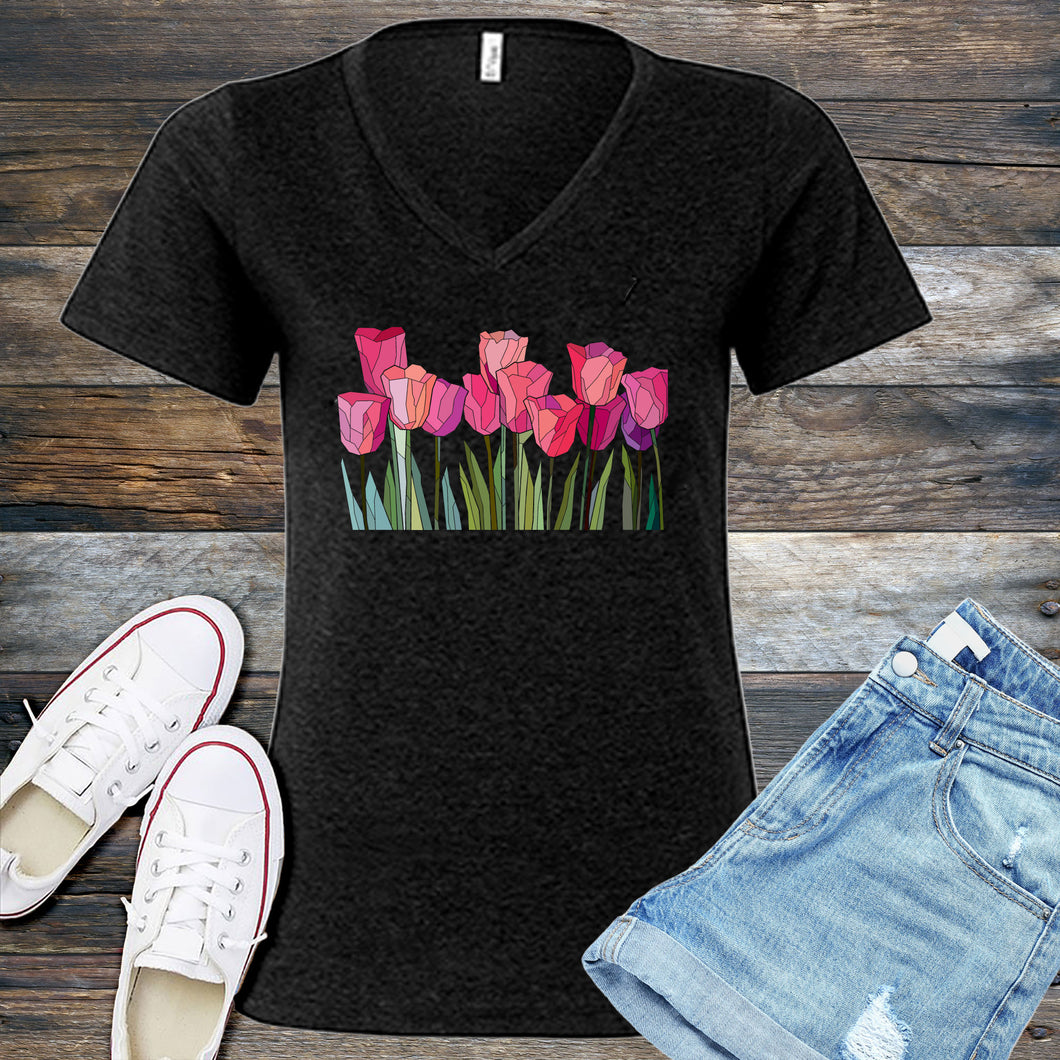 Tulips Stained Glass V-Neck