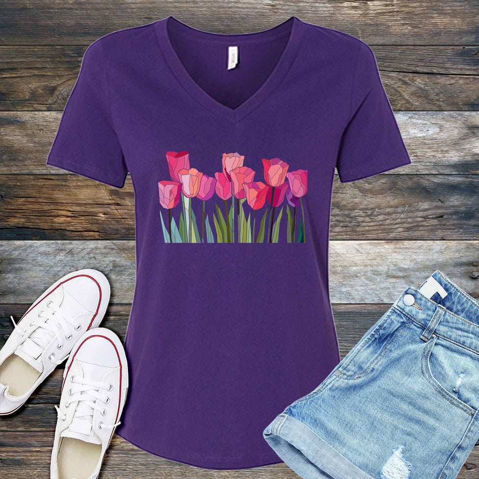 Tulips Stained Glass V-Neck Image