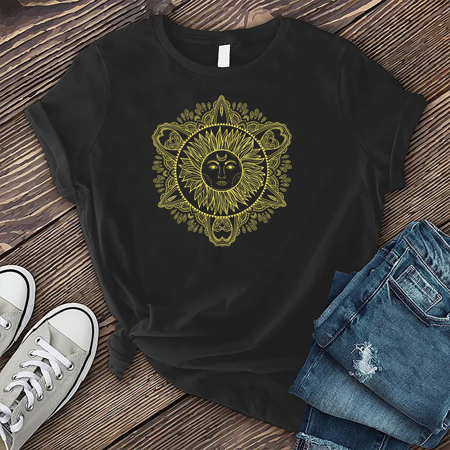 Hand-drawn Bohemian Sun T-shirt