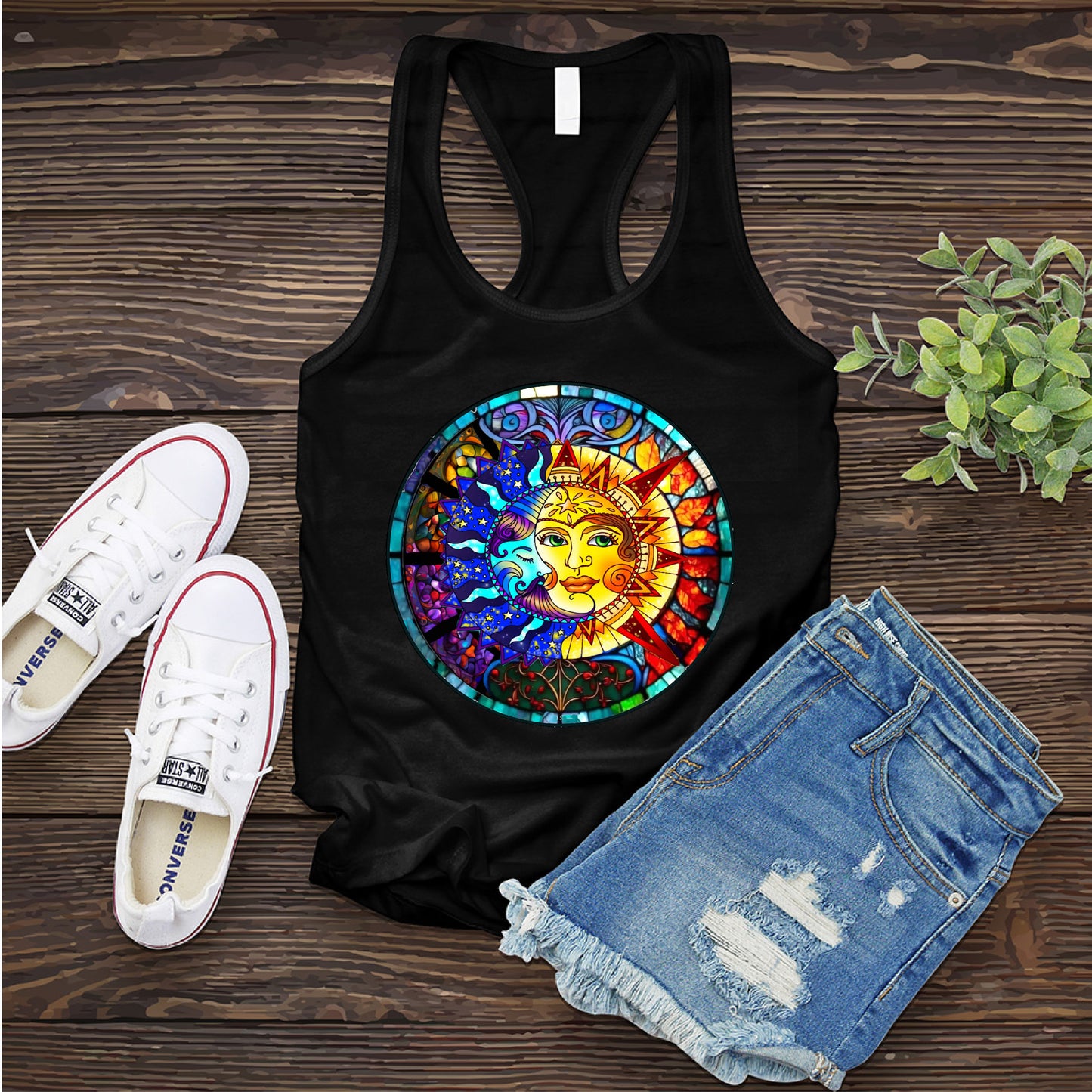 Stained Glass Sun and Moon Women's Tank Top