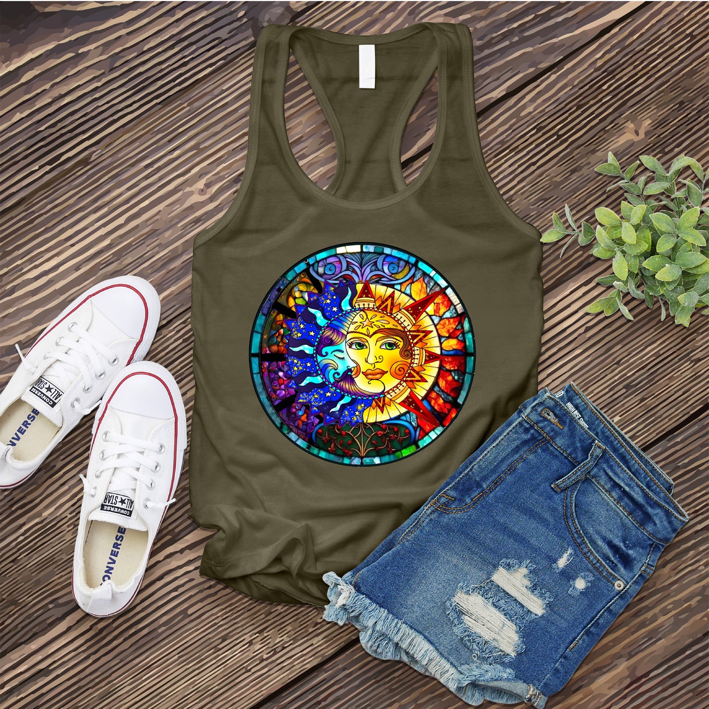 Stained Glass Sun and Moon Women's Tank Top