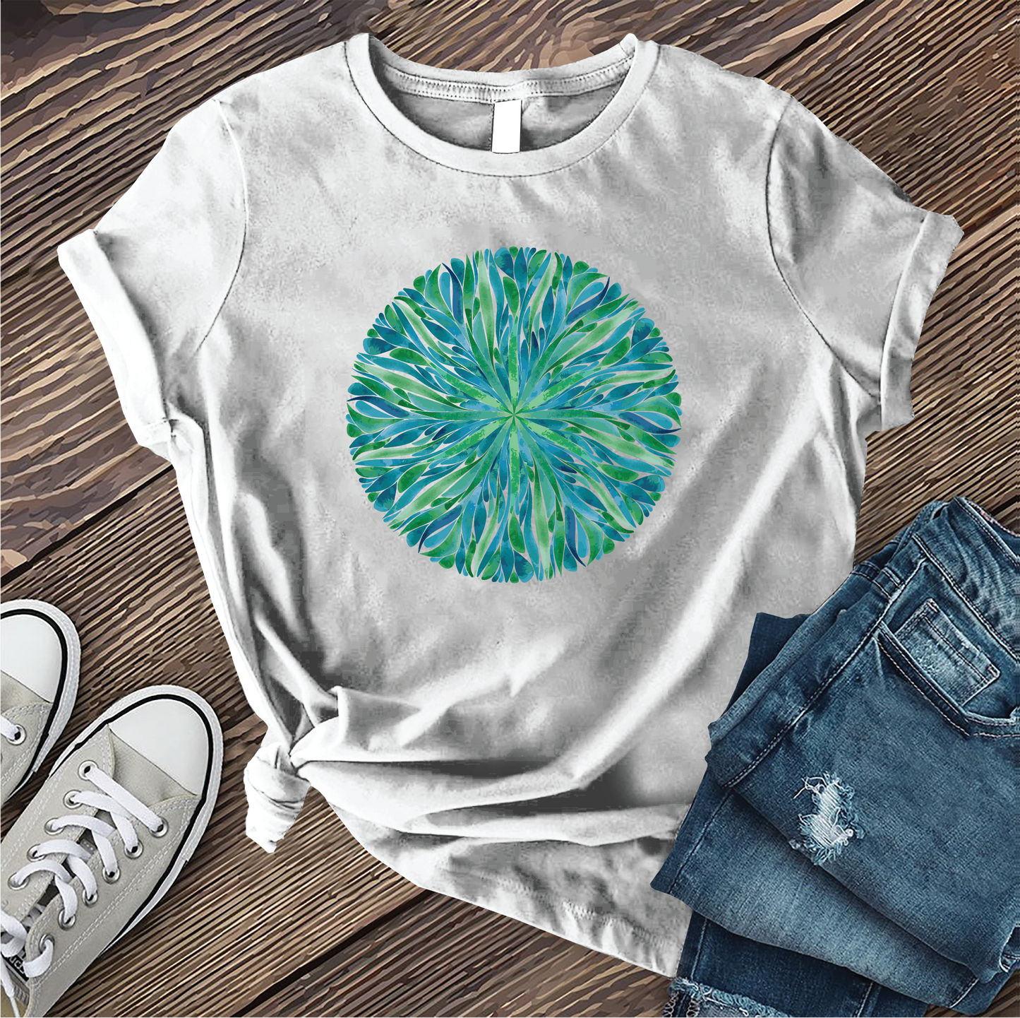 Watercolor Leaf Mandala T-shirt