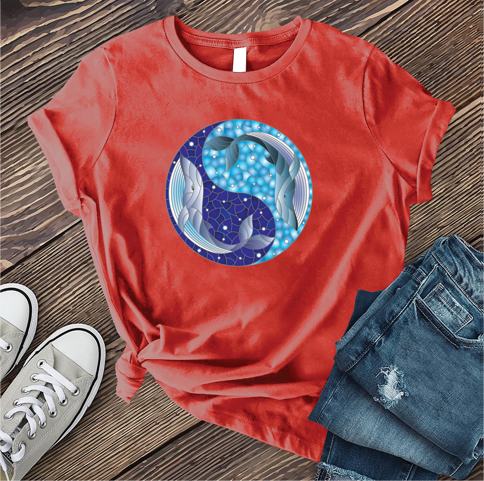 Whale Stained Glass Ying Yang T-shirt Image