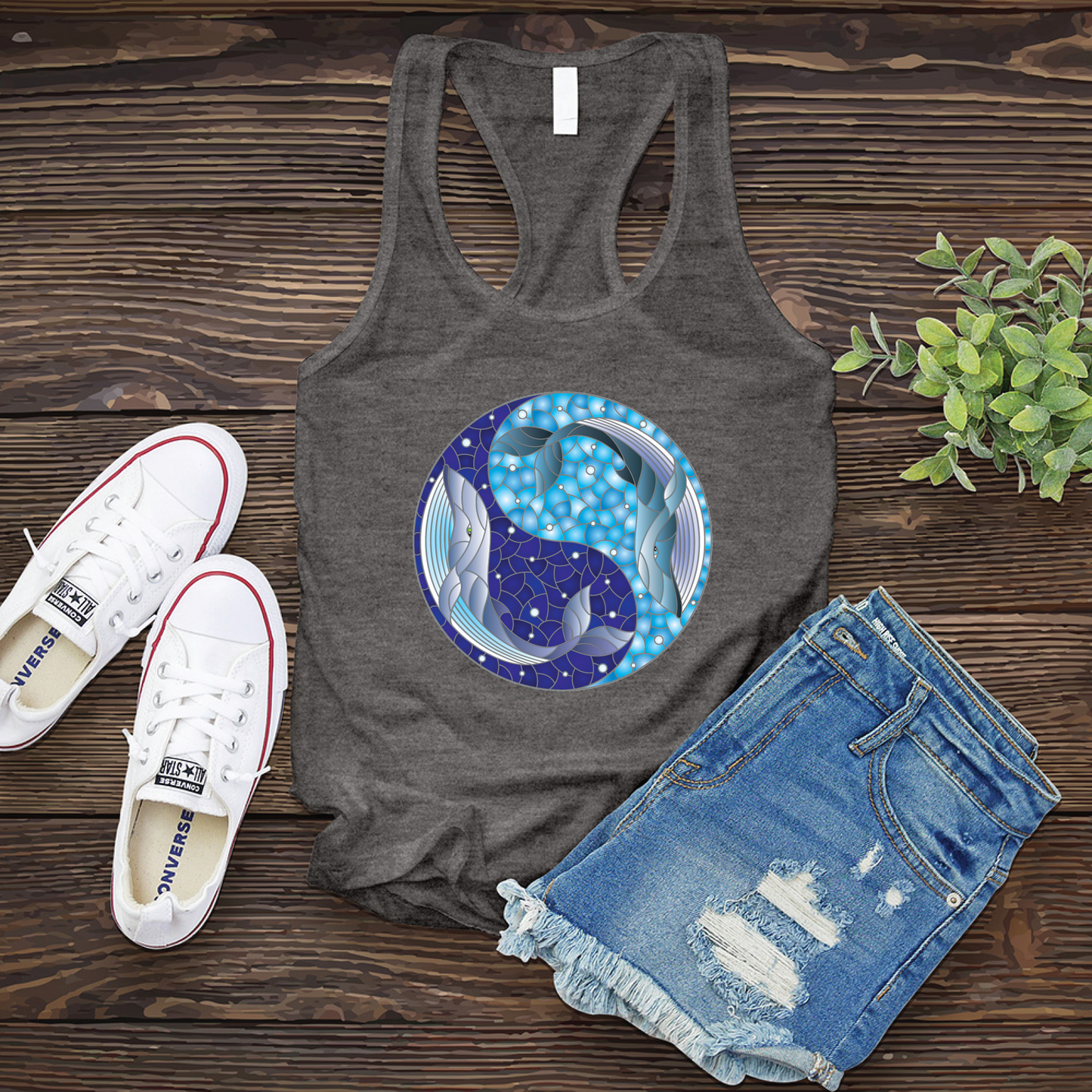 Whale Stained Glass Ying Yang Women's Tank Top