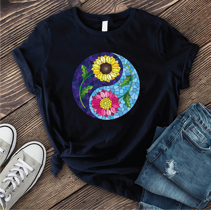 Stained Glass Flower Yin Yang T-Shirt