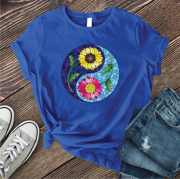 Stained Glass Flower Yin Yang T-Shirt's Image