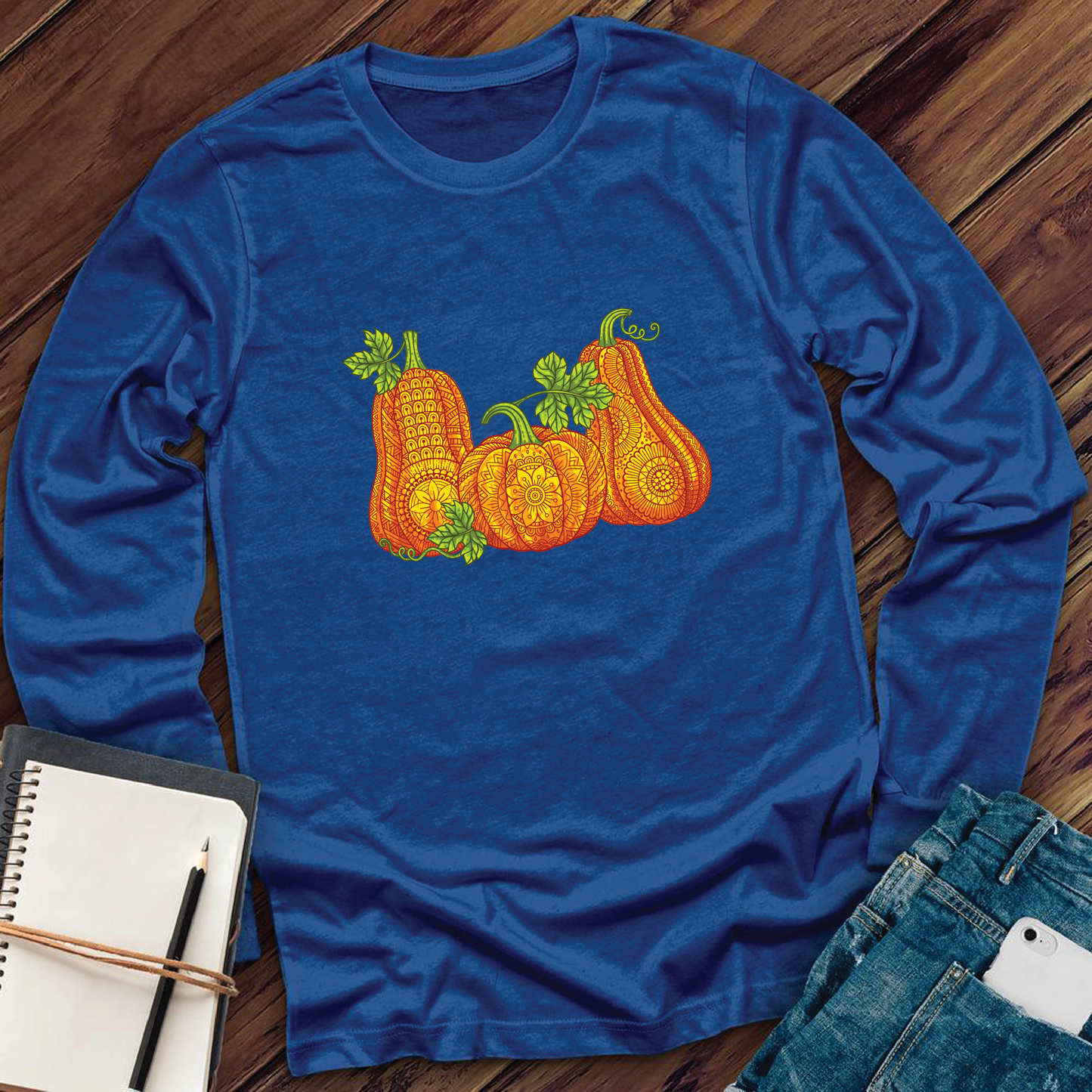 Full Color Mandala Pumpkins Long Sleeve