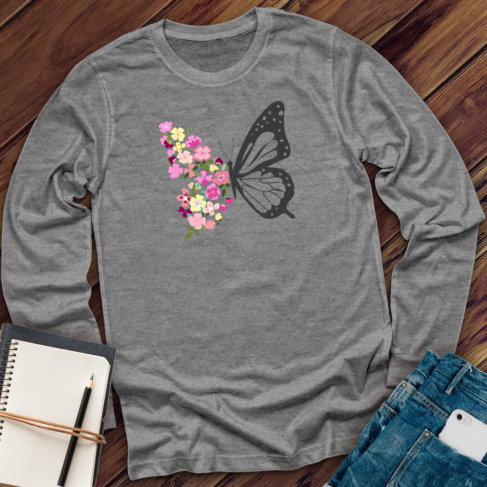 Pink Spring Flowers Butterfly Long Sleeve Image