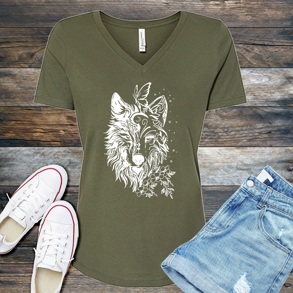 Floral Wolf V-Neck Image