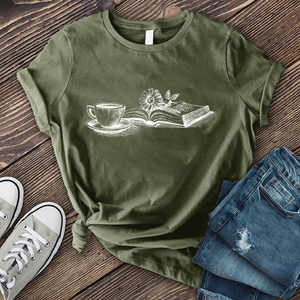Coffee, Book, and Flower T-shirt