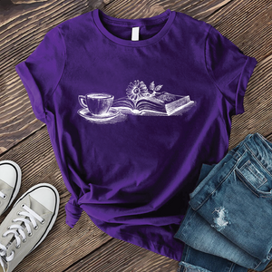 Coffee, Book, and Flower T-shirt