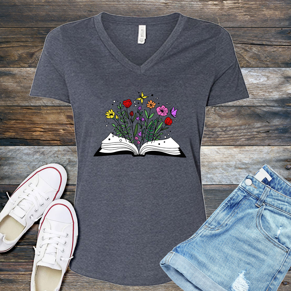 Floral Book V-Neck Image