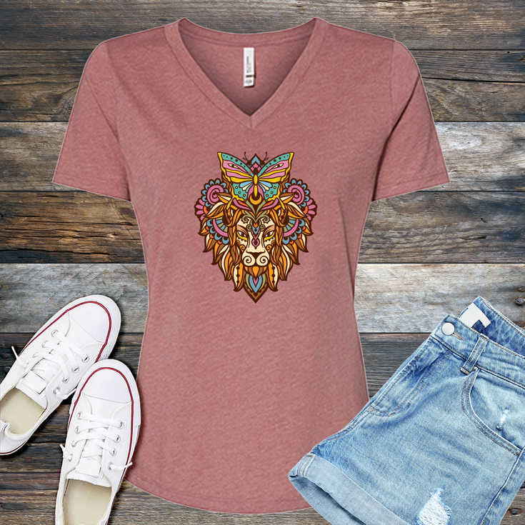 Butterfly Lion Mandala V-Neck's Image