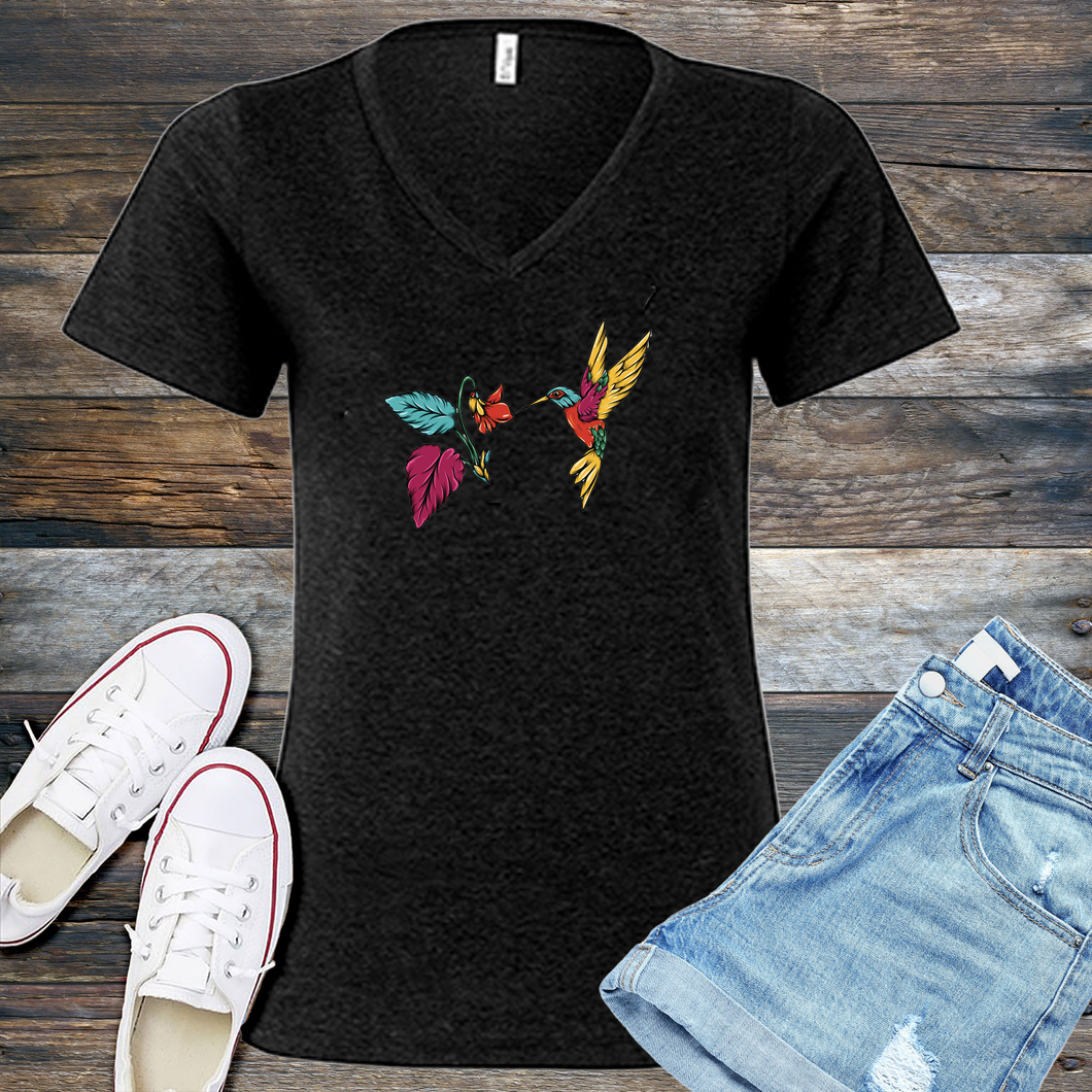 Colorful Hummingbird V-Neck