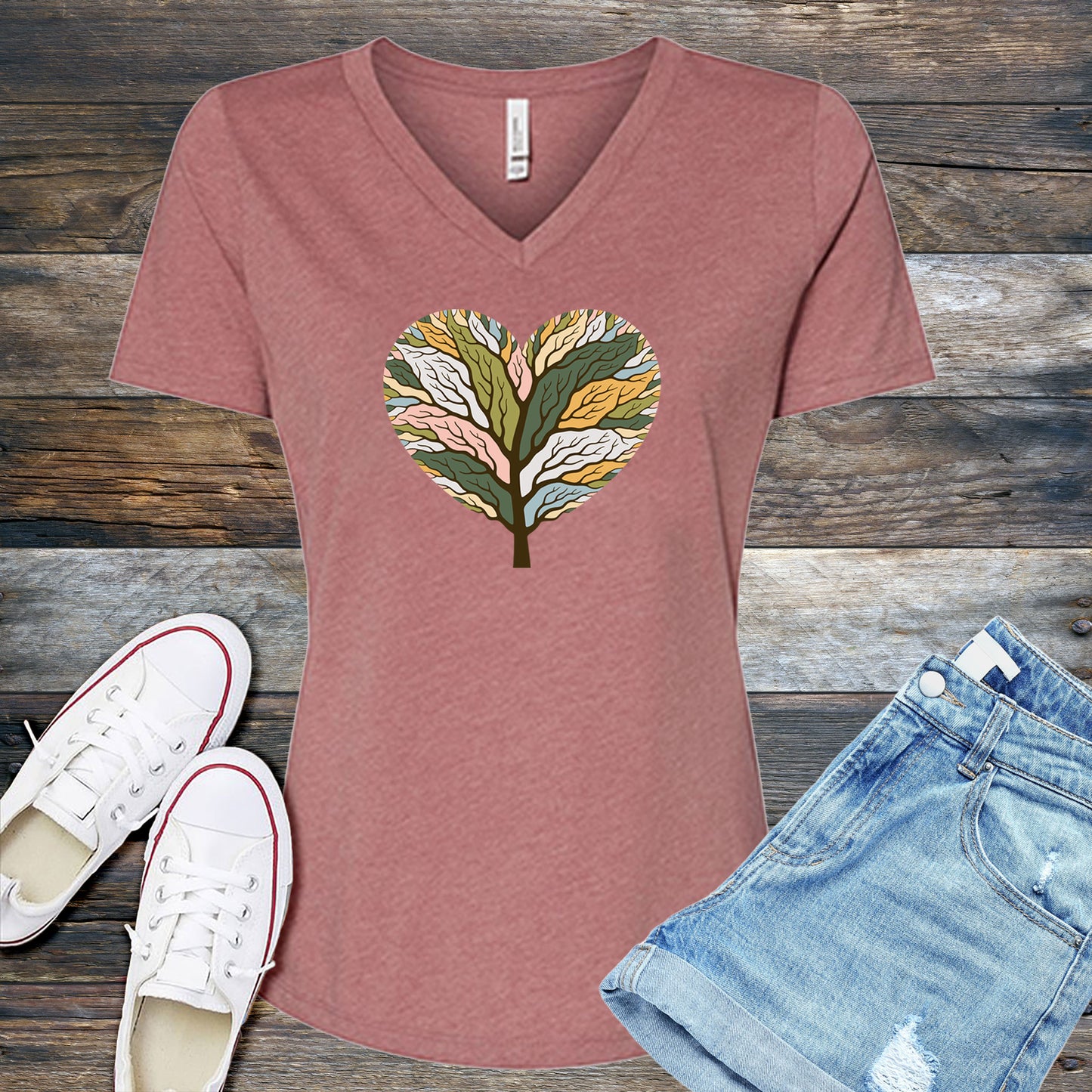 Colorful Tree of Life Heart V-Neck