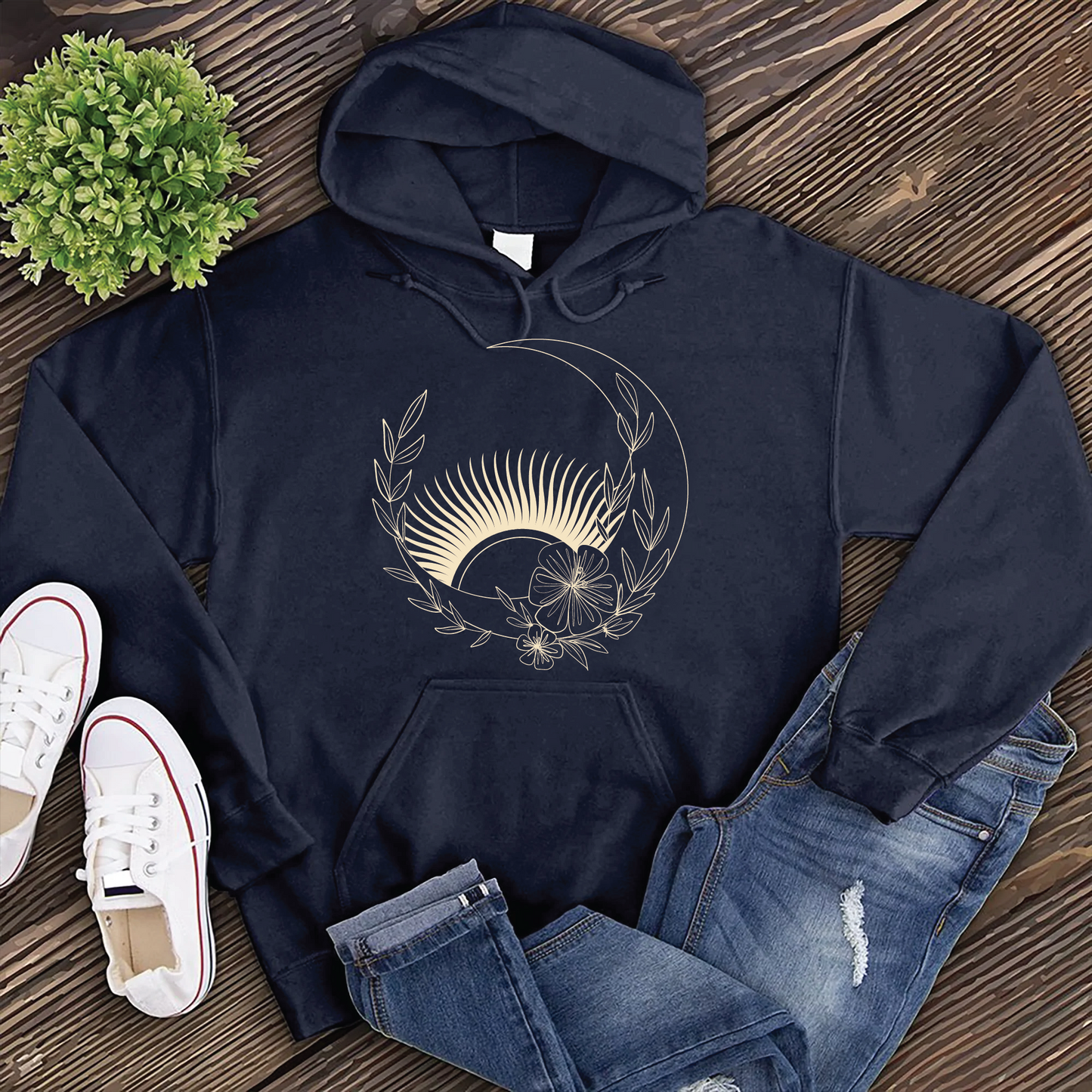 Floral Moon With Rising Sun Hoodie