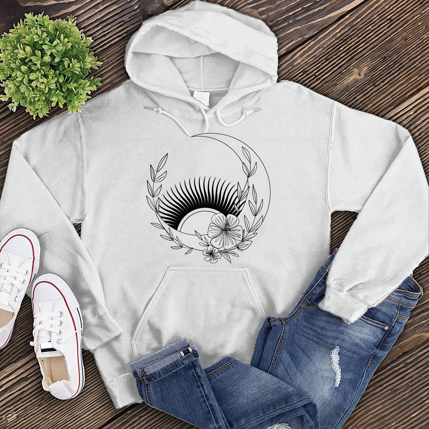 Floral Moon With Rising Sun Hoodie