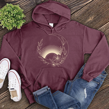 Load image into Gallery viewer, Floral Moon With Rising Sun Hoodie
