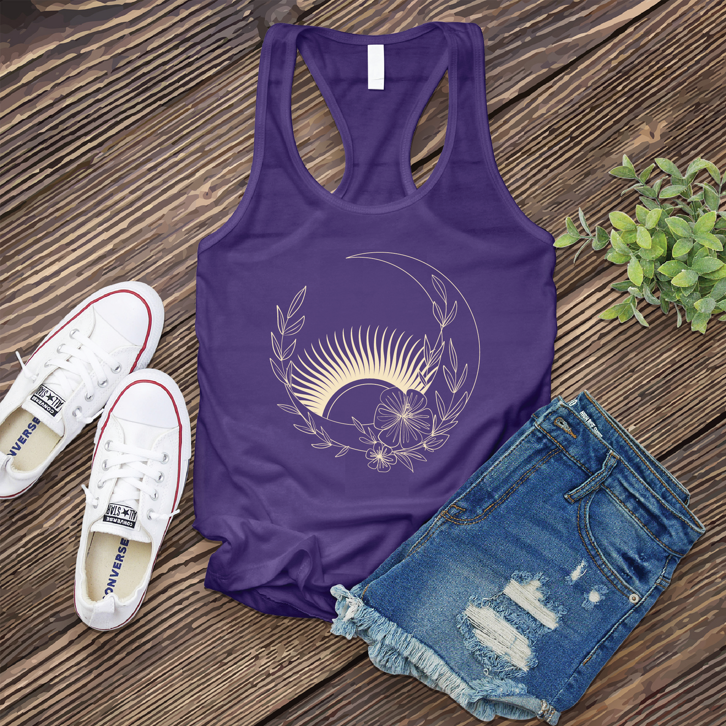 Floral Moon With Rising Sun Women's Tank Top