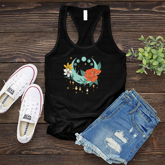 Horizontal Moon Phases Floral Women's Tank Top