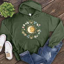 Load image into Gallery viewer, Floral Moon and Sun Hoodie

