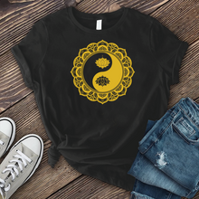 Load image into Gallery viewer, Golden Henna Yin Yang Mandala T-shirt
