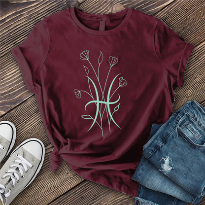 Floral Pisces Symbol T-shirt