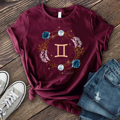 Gemini Symbol Floral Circle T-shirt