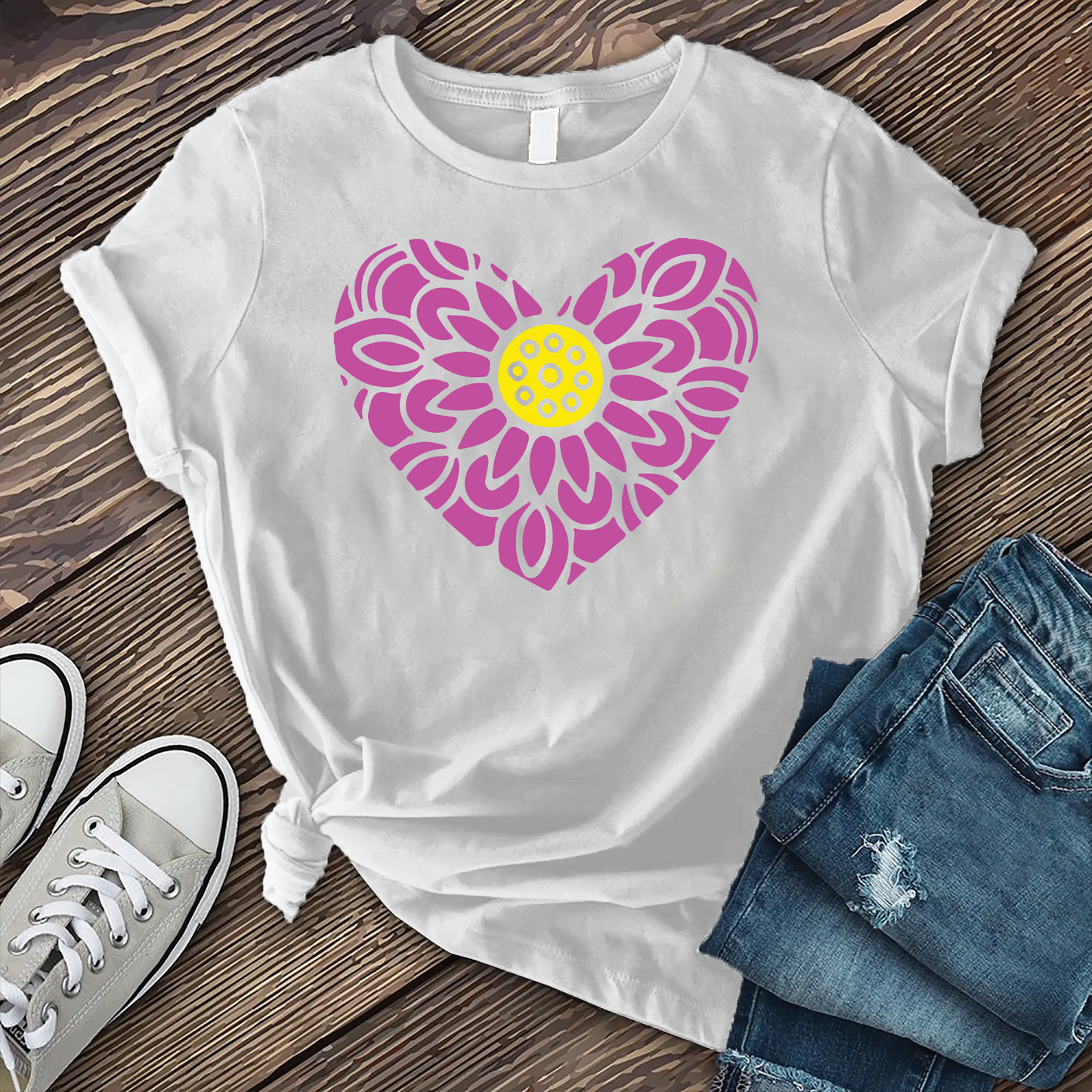Mandala Neon Heart Flower T-Shirt