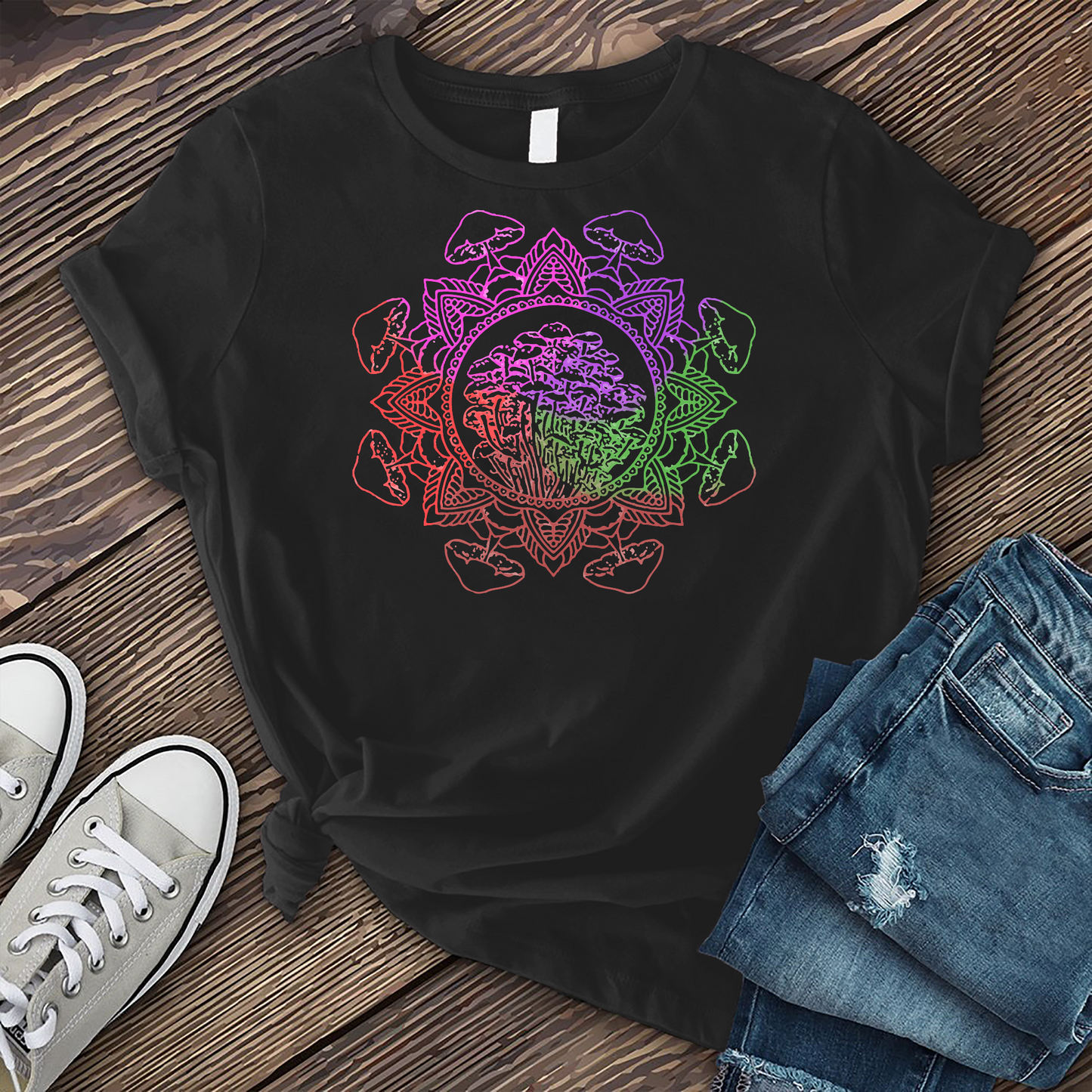 Rainbow Mushroom Mandala T-Shirt